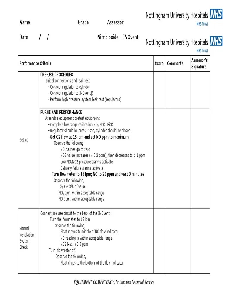 Nitric Oxide Competency Document Feb 2010 PDF Equipment