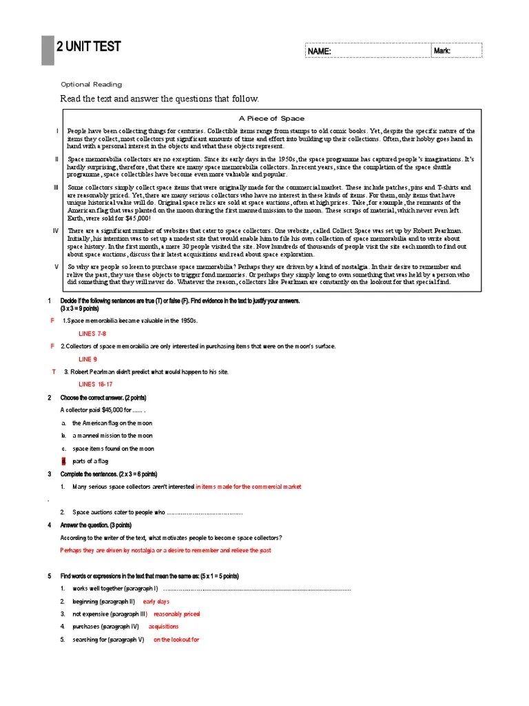 Reading Unit 2 LE2 AIO UT2OR PDF Collectable Space