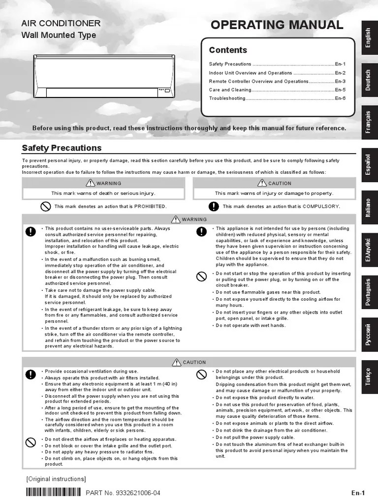 Fujitsu Air Conditioner OPERATING MANUAL | PDF | Air Conditioning