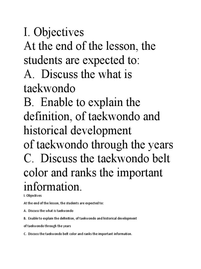 Lesson Plan Taek PDF Taekwondo Korea