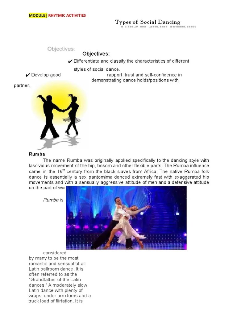 Types of Social Dancing PDF Ballroom Dance Dances