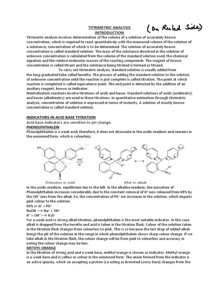 Titrimetric Analysis PDF Titration Chemistry