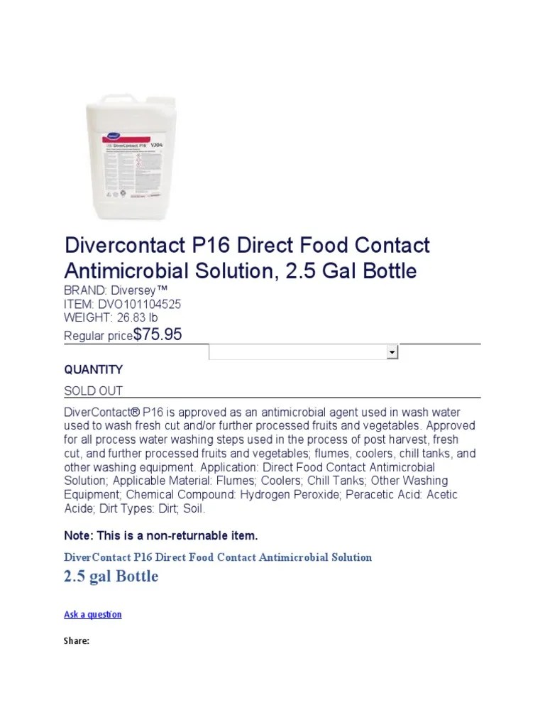 Divercontact P16 Direct Food Contact Antimicrobial Solution PDF