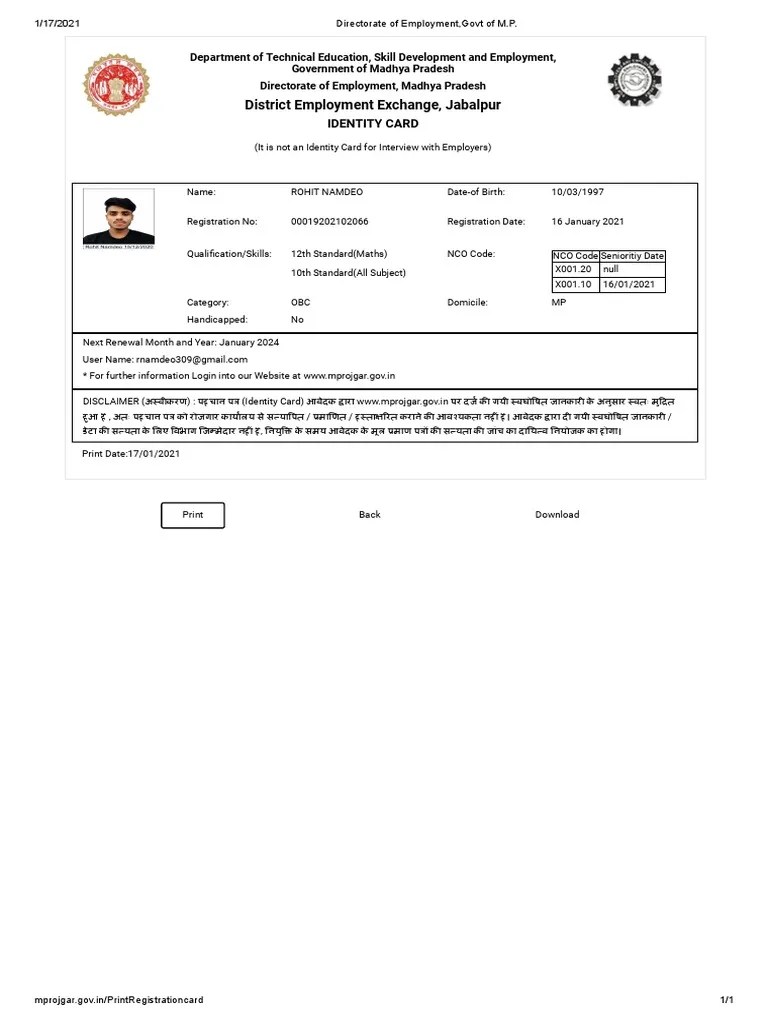 Directorate of Employment, Govt of M.P PDF