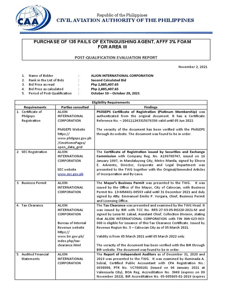 Post Qua Report FOAM ALJON PDF Certified Public Accountant Audit