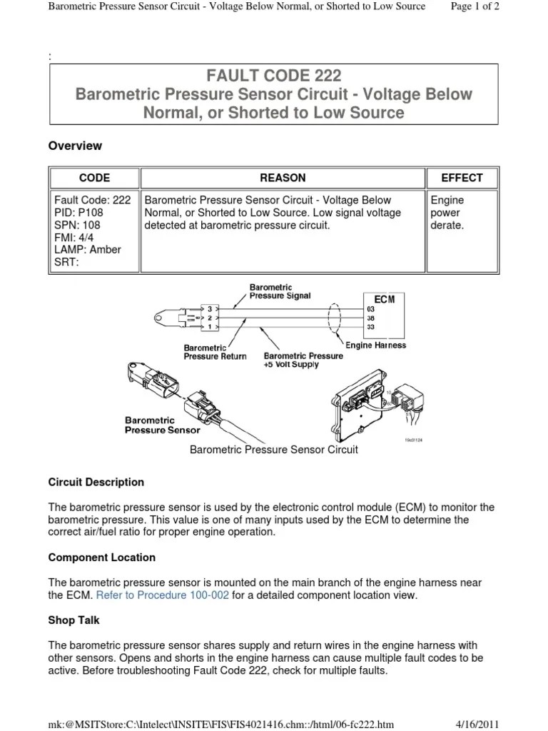 Cummins Fault Code 222 or SPN 108 Fmi 4 PDF Sensor Troubleshooting(01)