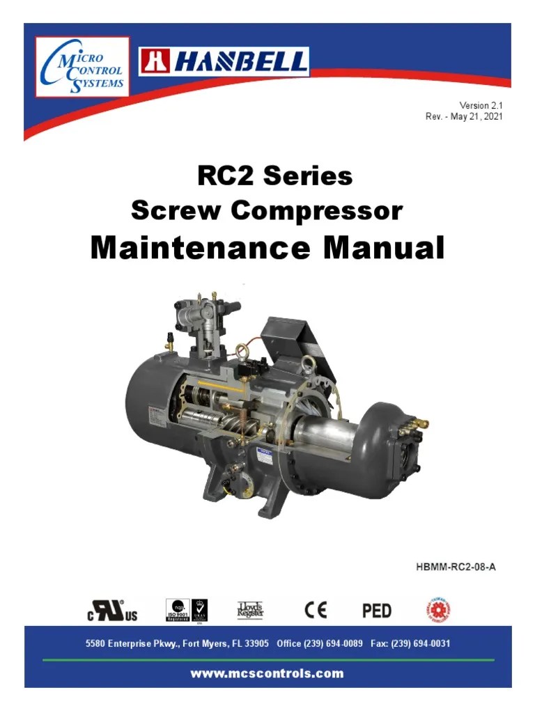 RC2 Series Screw Compressor Maintenance Manual PDF Piston