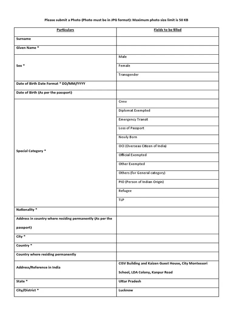 FRRO Form C PDF Travel Visa Immigration Law