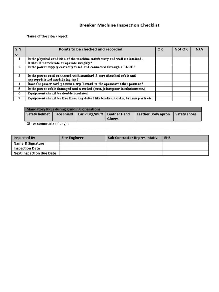 Rock Breaker Self Checklist | PDF