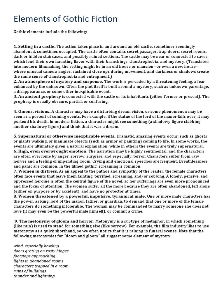 Elements of Gothic Fiction PDF Gothic Fiction Thunder