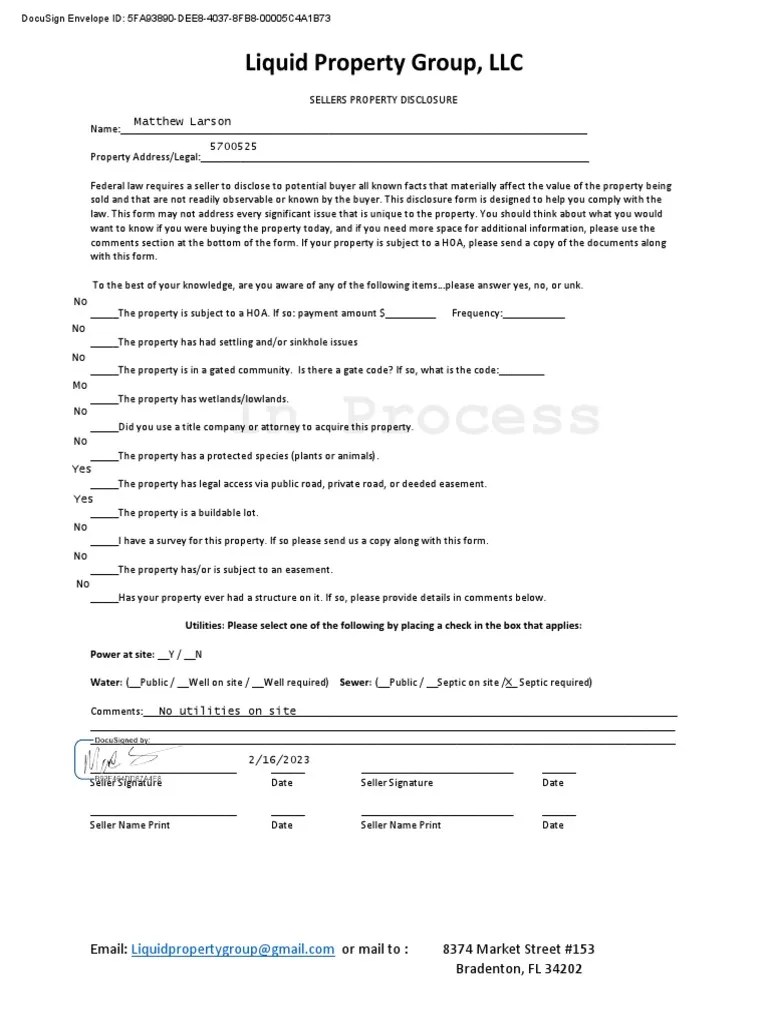 In Process Liquid Property Group, LLC PDF Property Sales