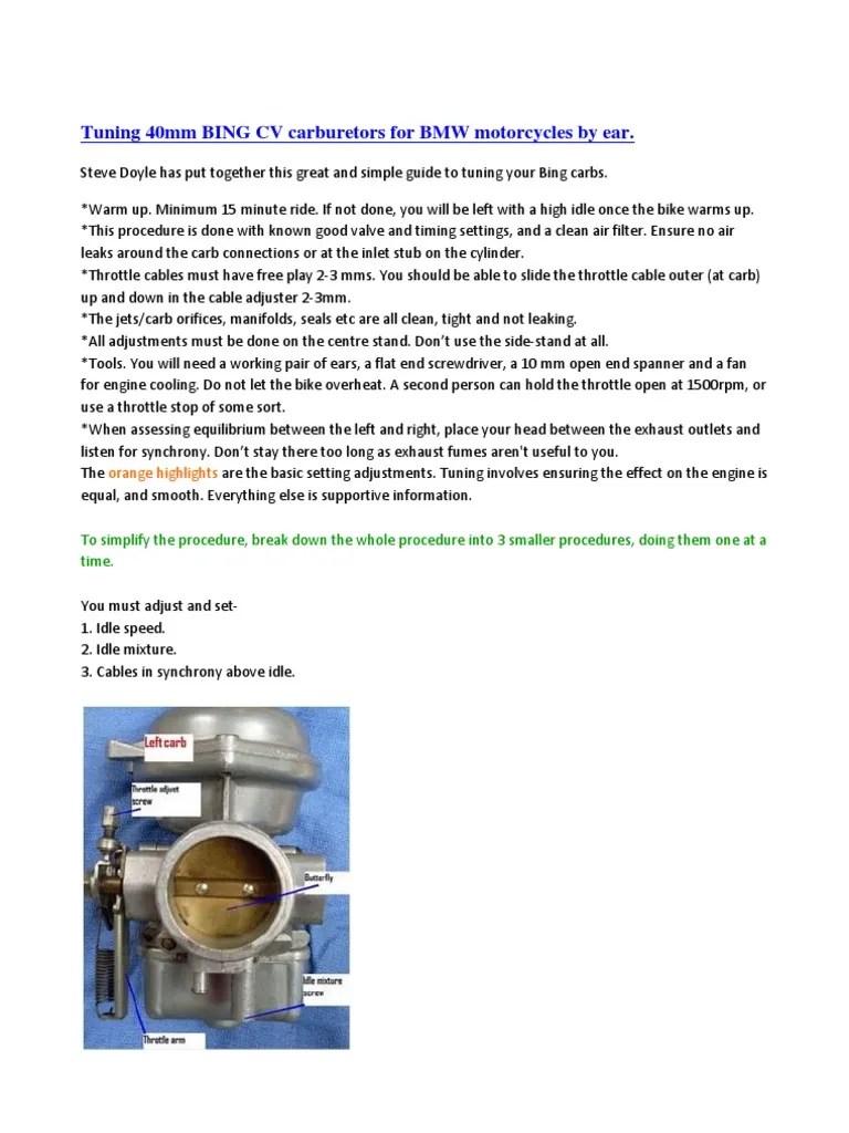 Tuning 40mm BING CV Carburetors for BMW Motorcycles by Ear Carburetor