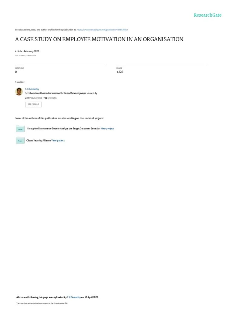 A Case Study On Employee Motivation in An Organisation February 2022