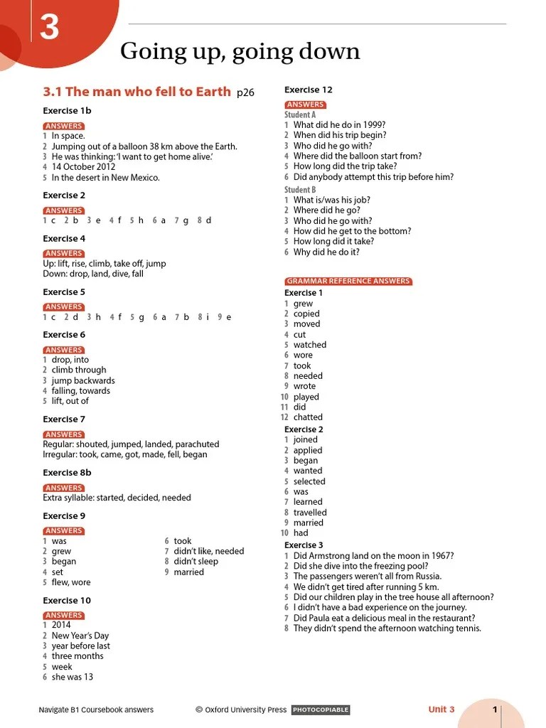 Navigate b1 Coursebook Unit 3 Answer Key PDF