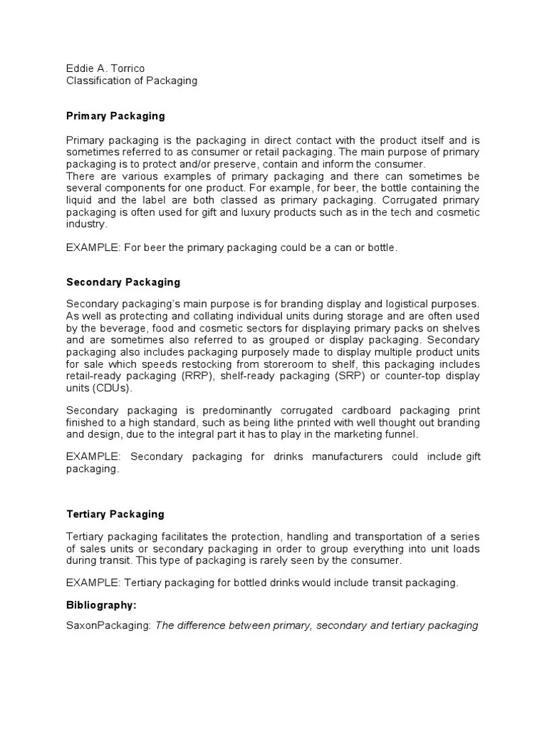 Classification of Packaging PDF