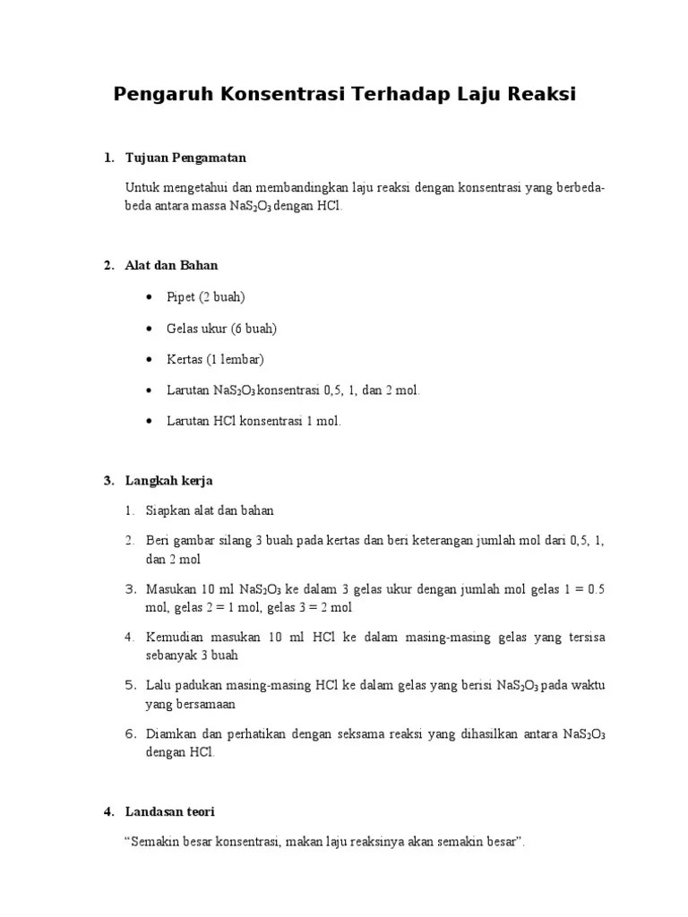 Laporan Pengaruh Konsentrasi Terhadap Laju Reaksi