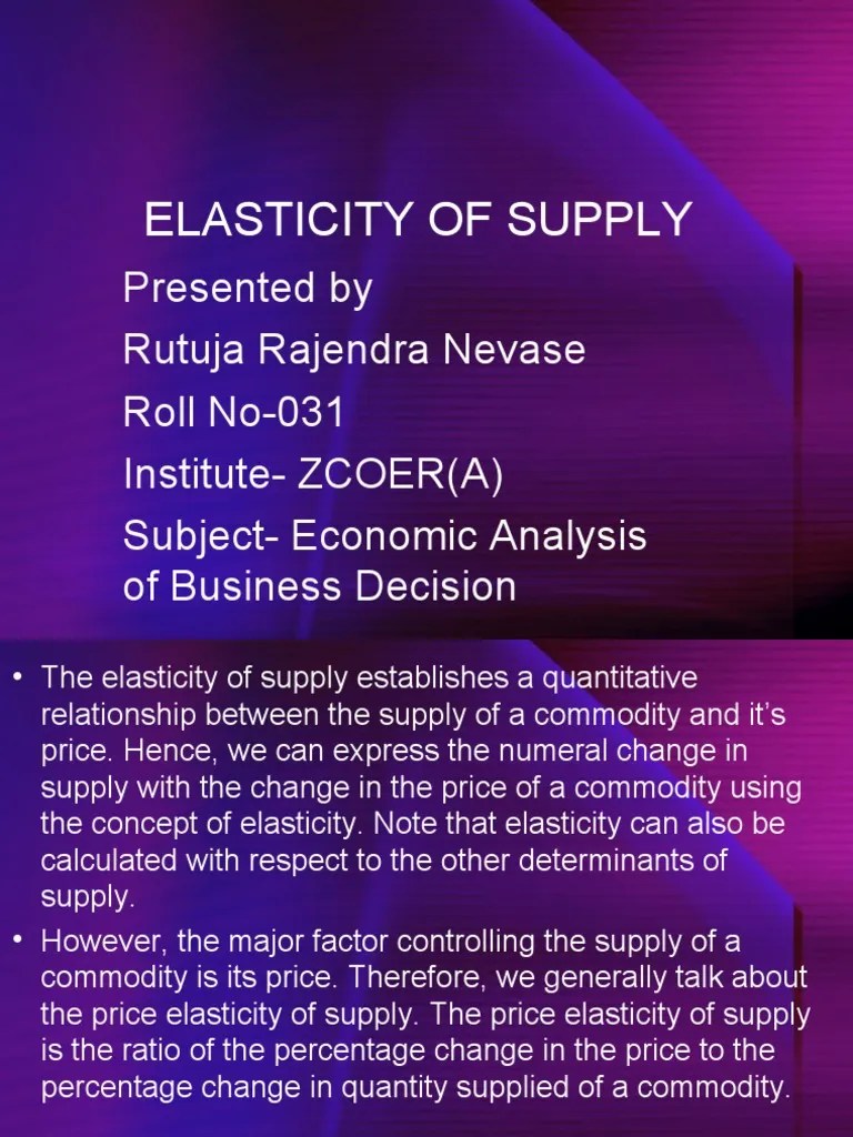 Elasticity of Supply PDF Supply (Economics) Price Elasticity Of
