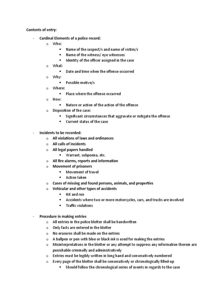 (SAMPLE) Police Blotter PDF Criminal Law Justice
