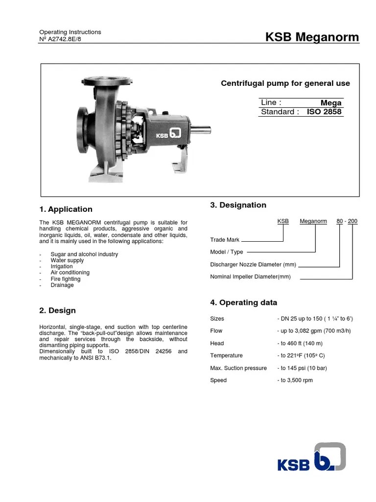 Meganorm KSB CENTRIFUGAL PUMP PDF Pump Bearing (Mechanical)