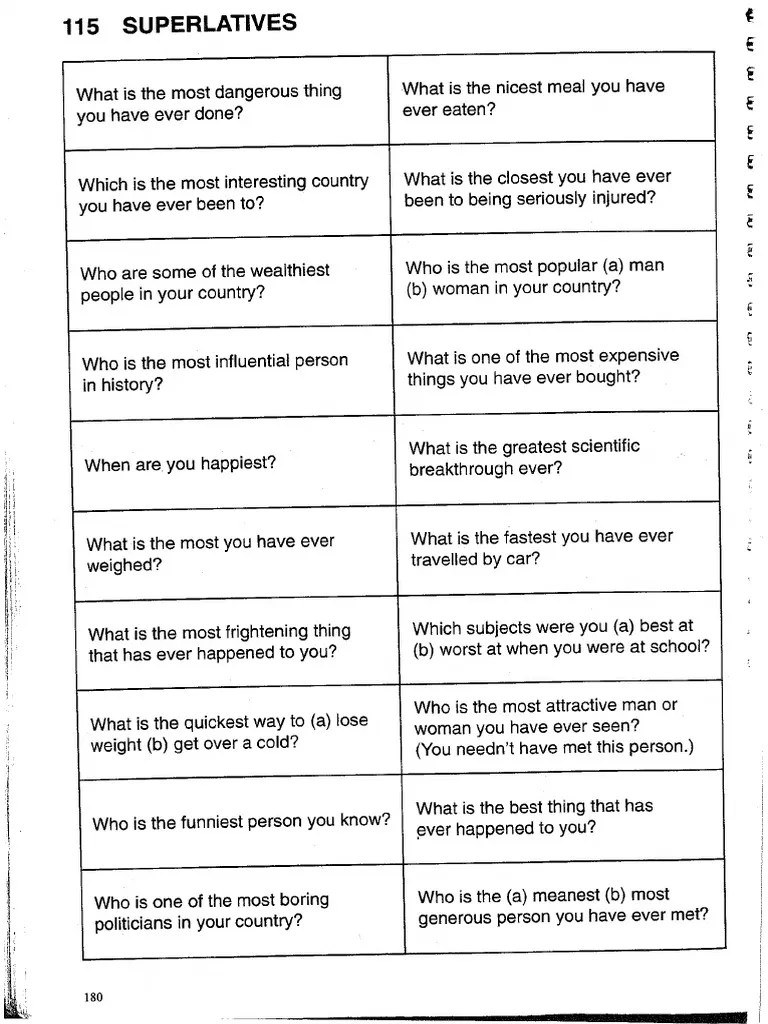 01 Comparatives & Superlatives Superlatives Question Cards (From ''Grammar Games and