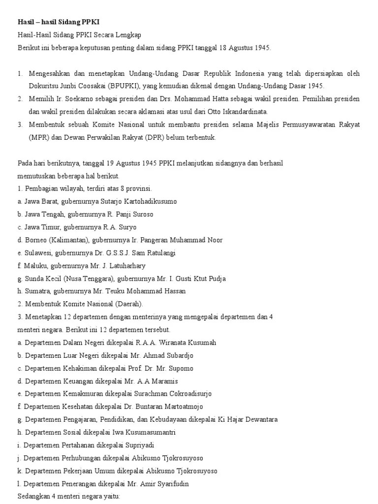 Hasil Sidang Ppki | PDF
