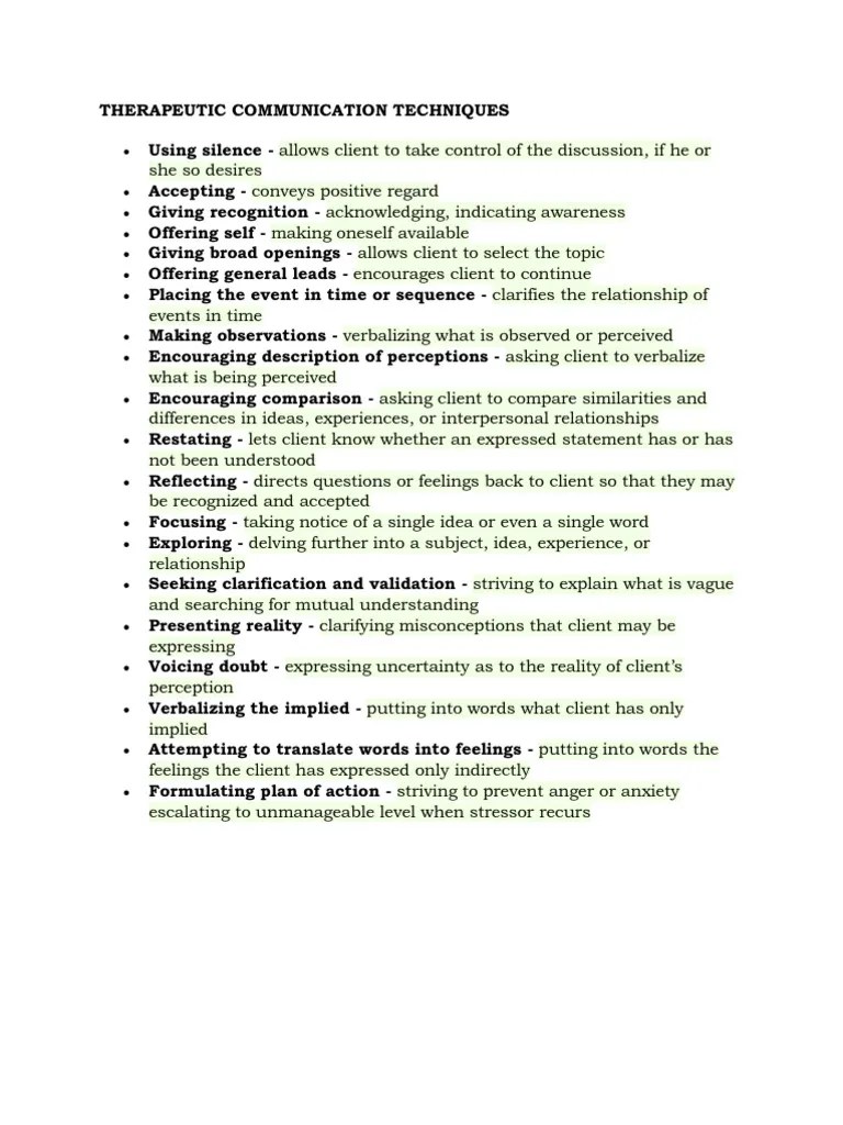 Therapeutic Communication Techniques Cognitive Behavioral Therapy Psychotherapy