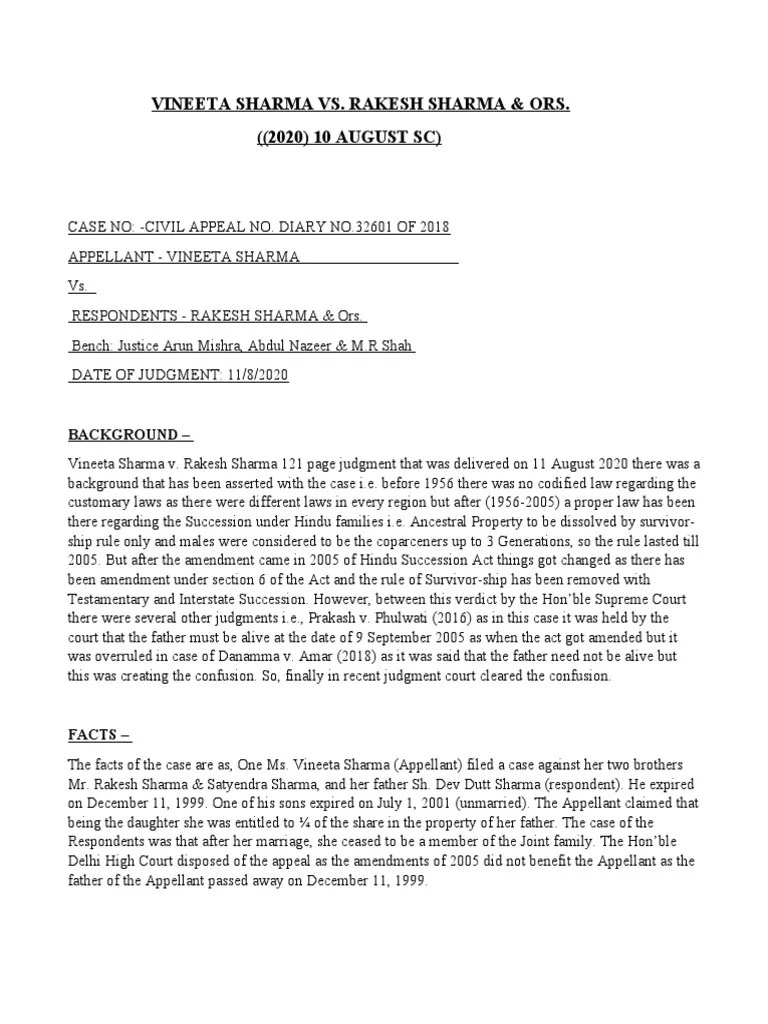 Vineeta Sharma vs. Rakesh Sharma & Ors. PDF Judgment (Law) Gender