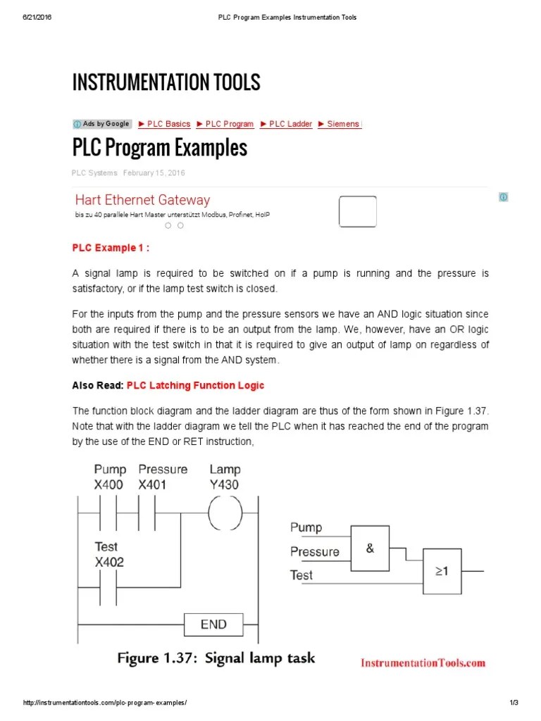 PLC Program Examples Instrumentation Tools PDF Programmable Logic