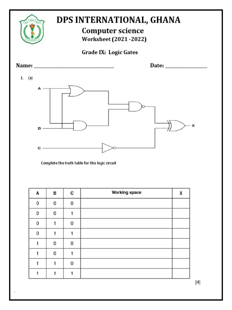 Logic Gates Worksheet Designing Logic Circuits and Completing Truth Tables for Complex Logic