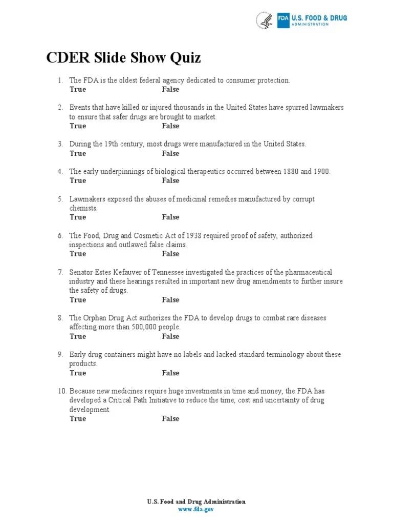 CDER Slide Show Quiz PDF