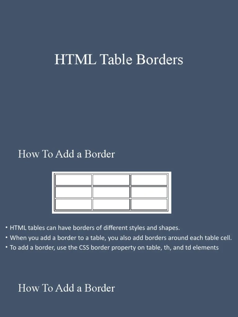 Topic 11 HTML Table Borders PDF