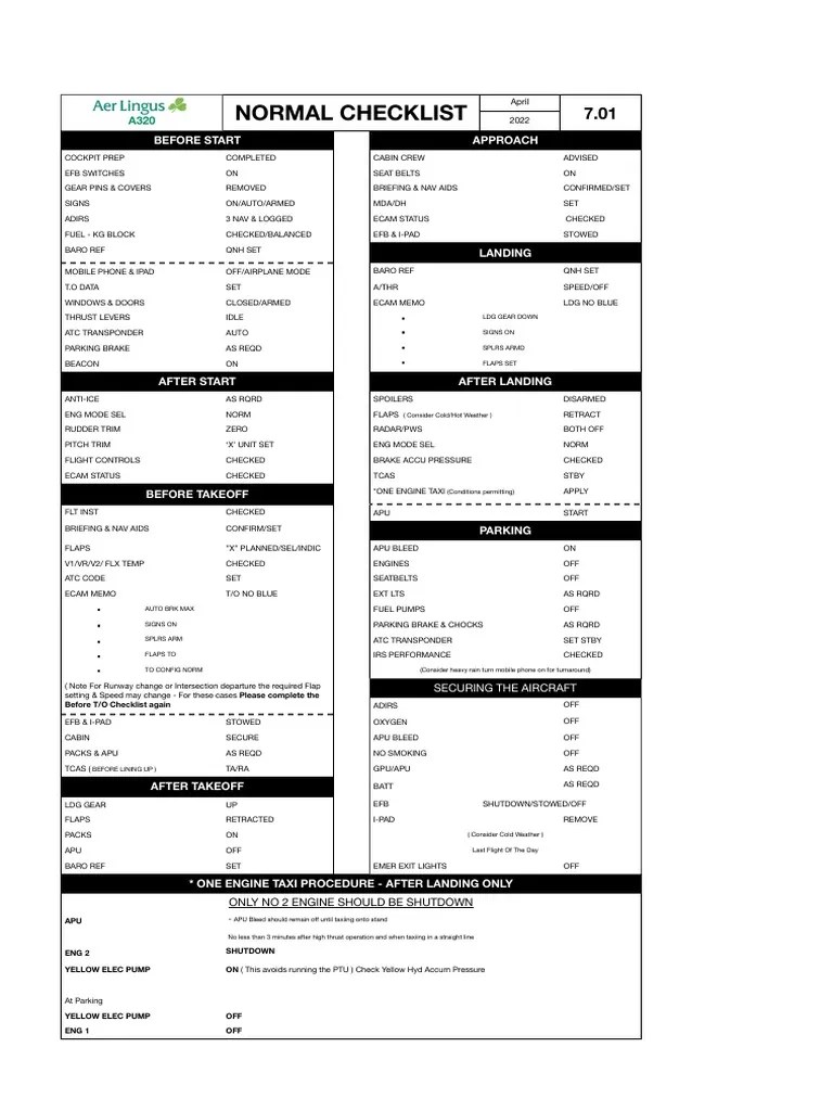 Aer Lingus Normal Checklist PDF Flap (Aeronautics) Air Traffic