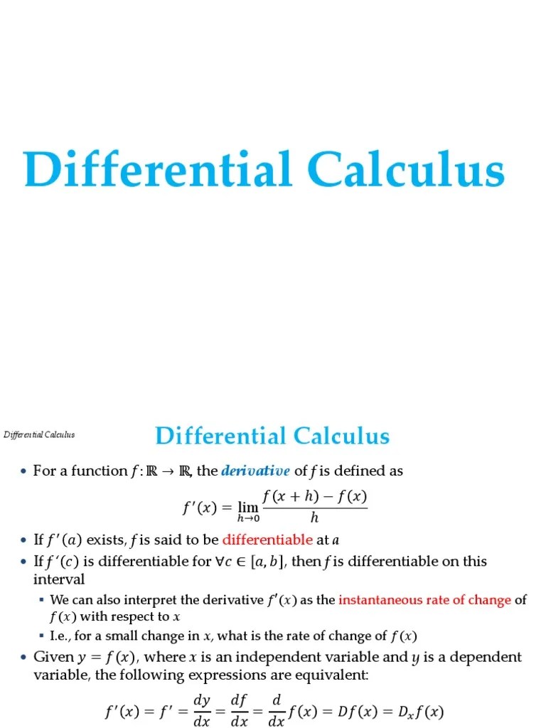 MAI Lecture 03 Differential Calculus PDF Derivative Gradient