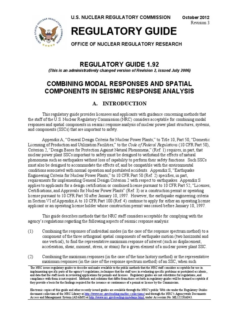 Regulatory Guide 1.92 2012 PDF Nuclear Regulatory Commission Spectral Density