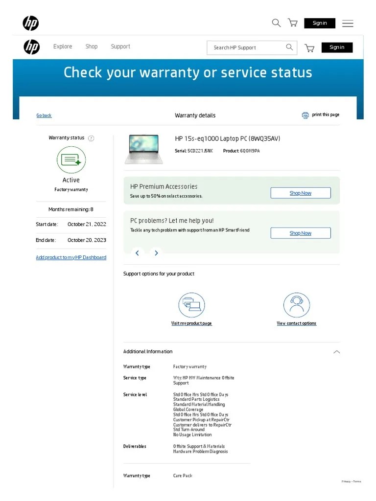 Check Your Warranty or Service Status Download Free PDF Hewlett