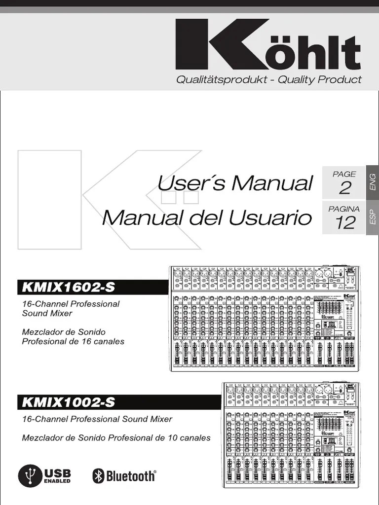 (KMIX1602 1002 Mixers KOHLT) Users Manual English Spanish PDF