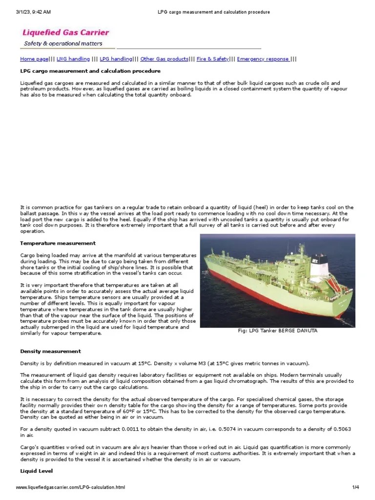 LPG Cargo Measurement and Calculation Procedure PDF Density