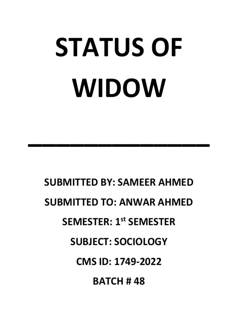 Status of Widow Sameer Ahmed PDF Widow Marriage