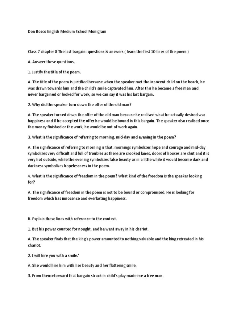 Class 7 Chapter 8 The Last Bargain Questions & Answers PDF 0 PDF