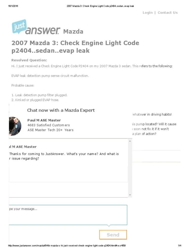 2007 Mazda 3 - Check Engine Light Code P2404..sedan. | PDF | Fuel