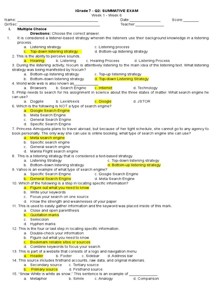 Summative Exam Answer Key | PDF | Top Down And Bottom Up Design | Computing