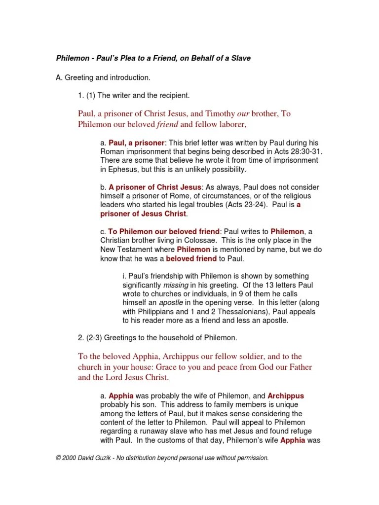 Philemon PDF Epistle To Philemon Paul The Apostle