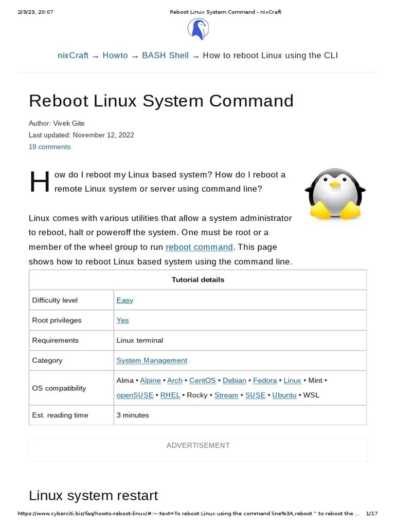 Reboot Linux System Command PDF Linux Sudo