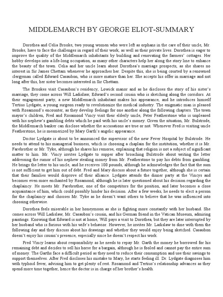 EliotSummary PDF Middlemarch