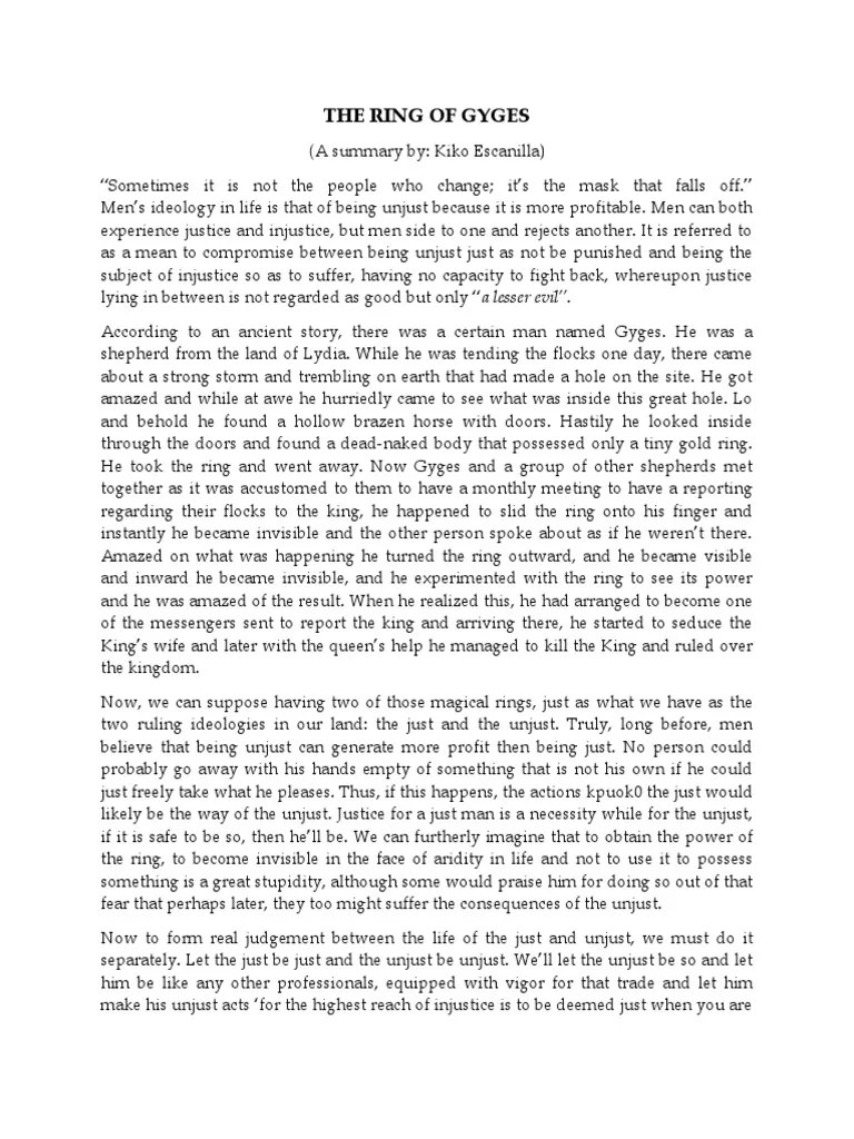 The Ring of Gyges (Summary) PDF