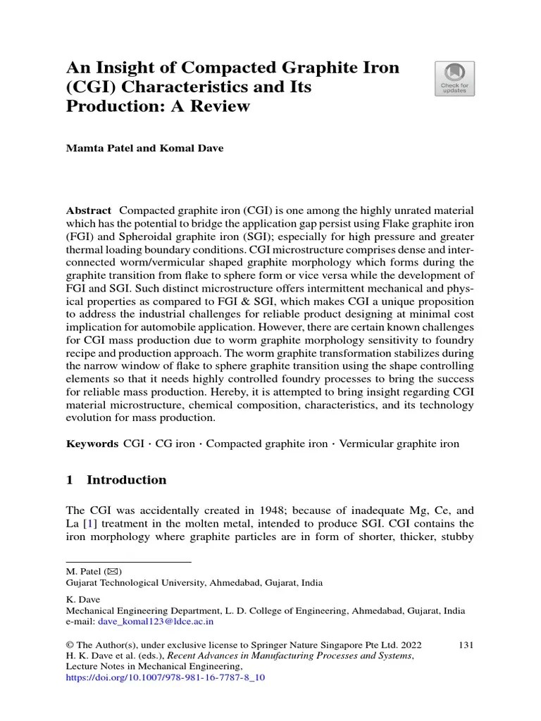 An Insight of Compacted Graphite Iron (Cgi) Characteristics and Its