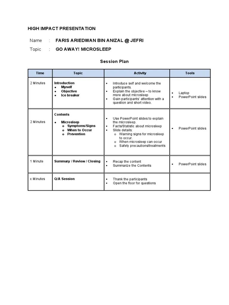 Session Plan Template & Sample PDF