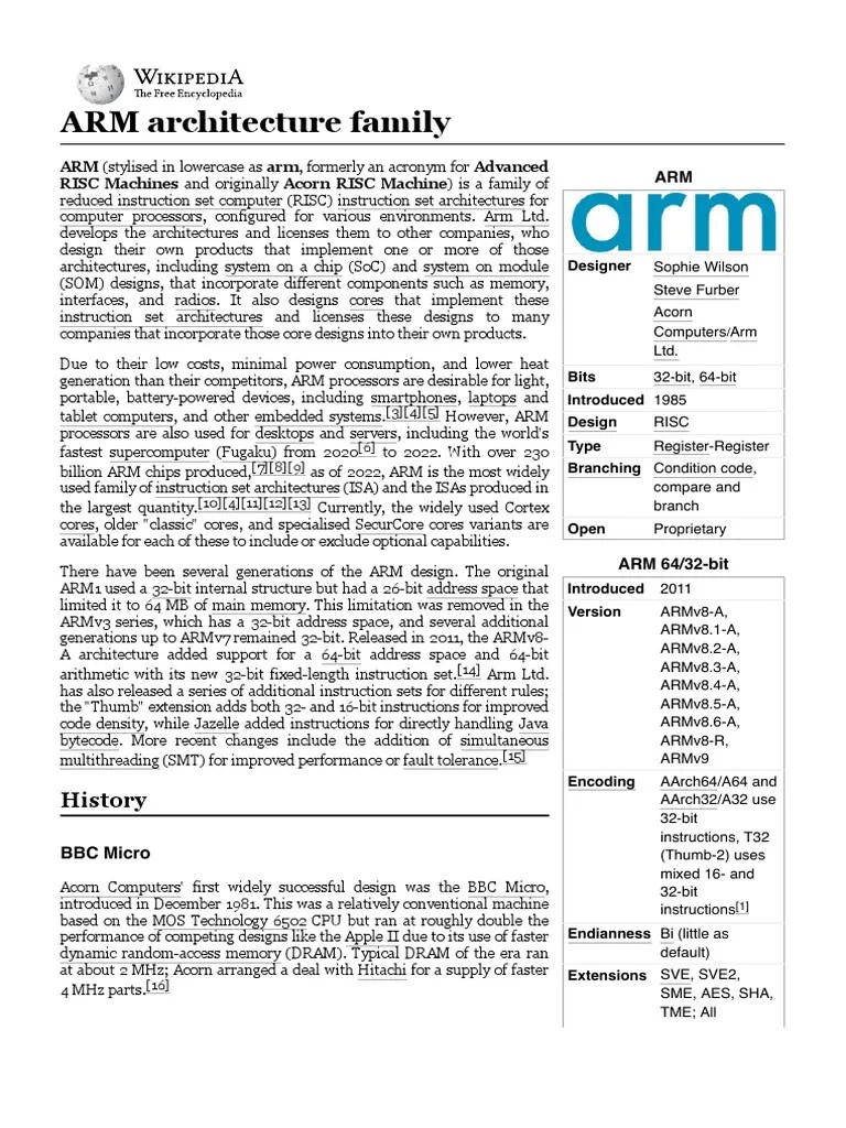 ARM Architecture Family Wikipedia PDF 64 Bit Computing Central