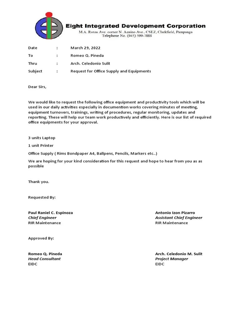 Request For Office Supply and Equipments PDF