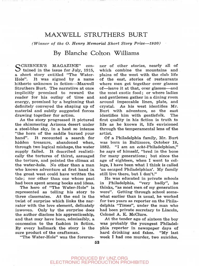 Maxwell Struthers Burt by Blanche Colton Williams PDF